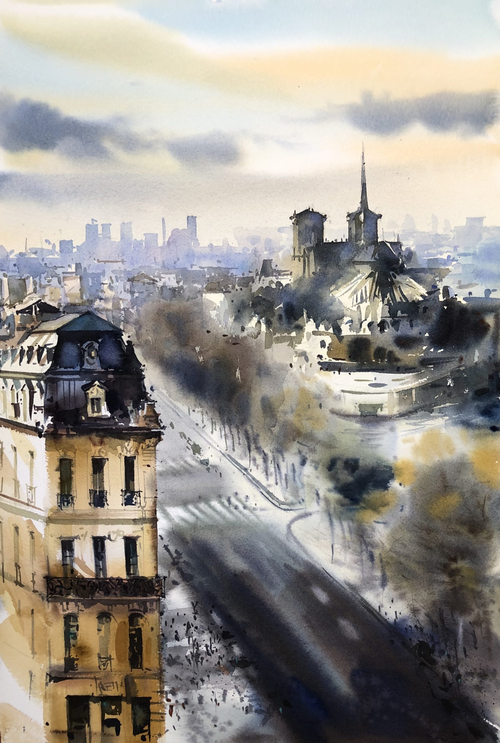 Paris Cant be Different,Watercolour, 56x38cm,Paříž nemůže být jiná