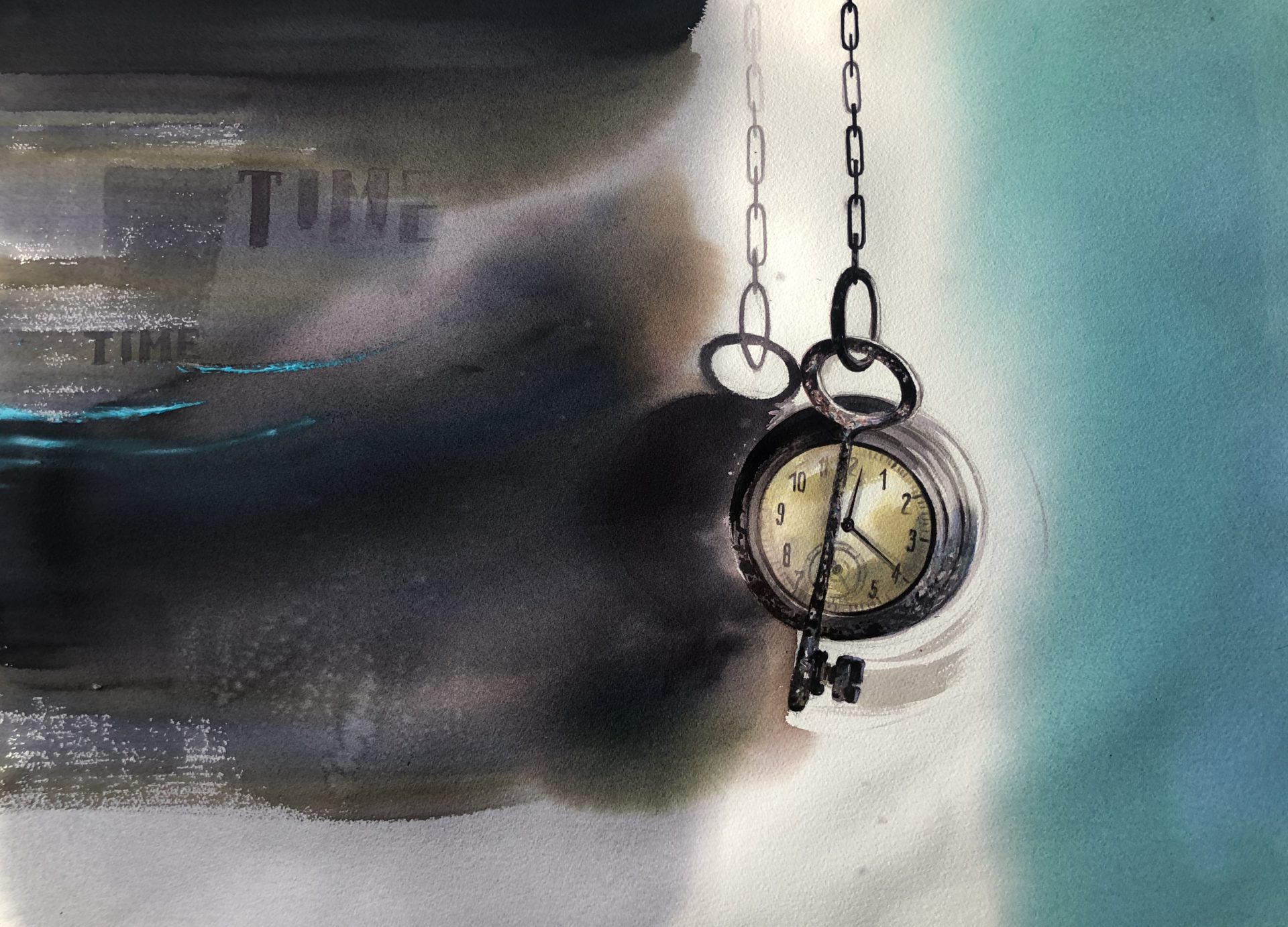 Stop the Time, Watercolour, 56x76cm,Zastav čas